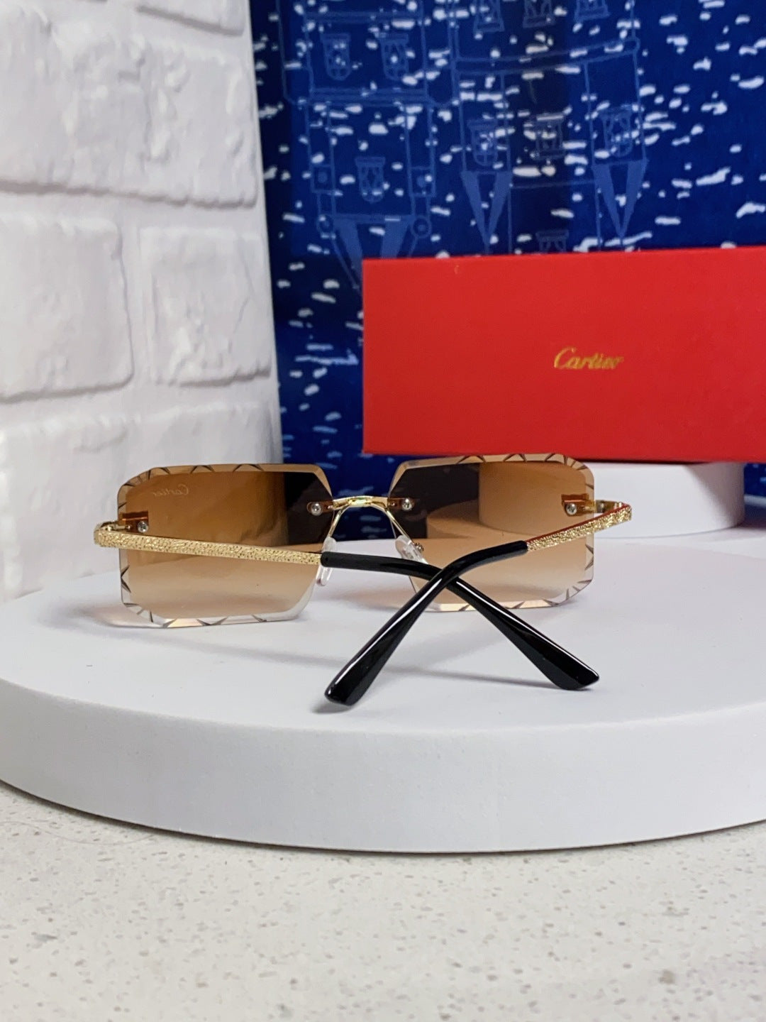 Cartier Lightweight Metal Rimless Brown Lens Sunglasses for Men & Wom - 132559 - detail image 3
