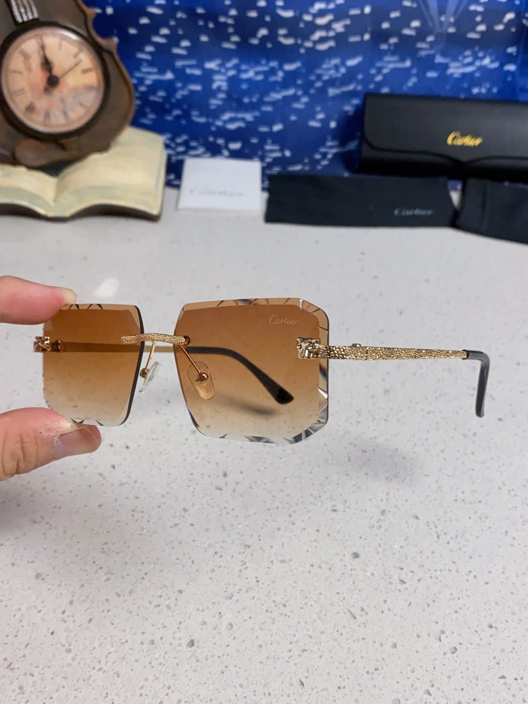 Cartier Lightweight Metal Rimless Brown Lens Sunglasses for Men & Wom - 132559 - detail image 6