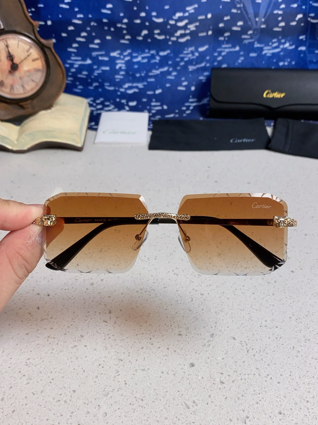 Cartier Lightweight Metal Rimless Brown Lens Sunglasses for Men & Wom - 132559 - detail image 4