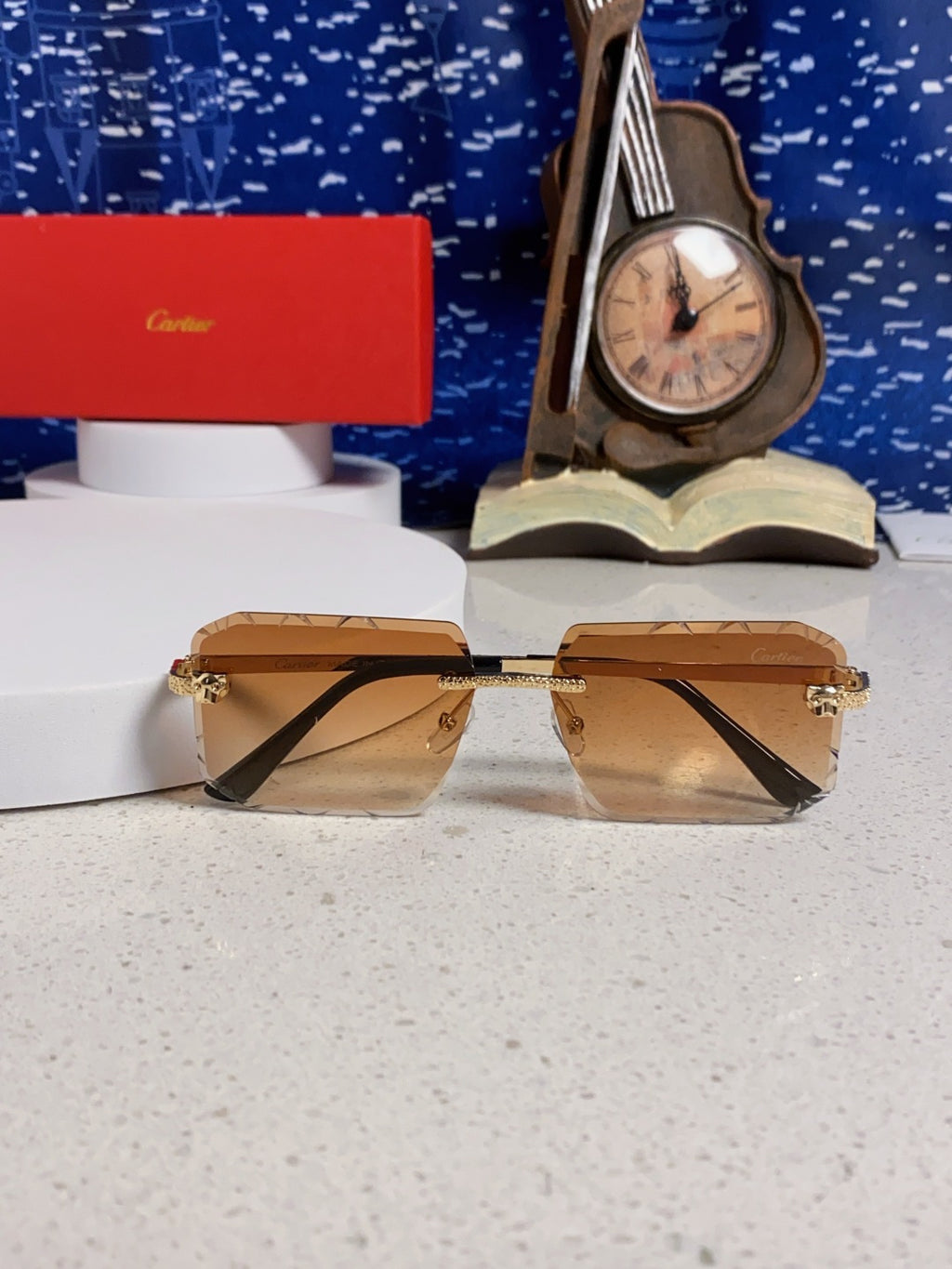 Cartier Lightweight Metal Rimless Brown Lens Sunglasses for Men & Wom - 132559 - detail image 9