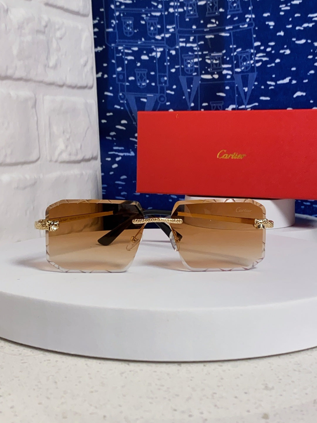Cartier Lightweight Metal Rimless Brown Lens Sunglasses for Men & Wom - 132559 - detail image 2
