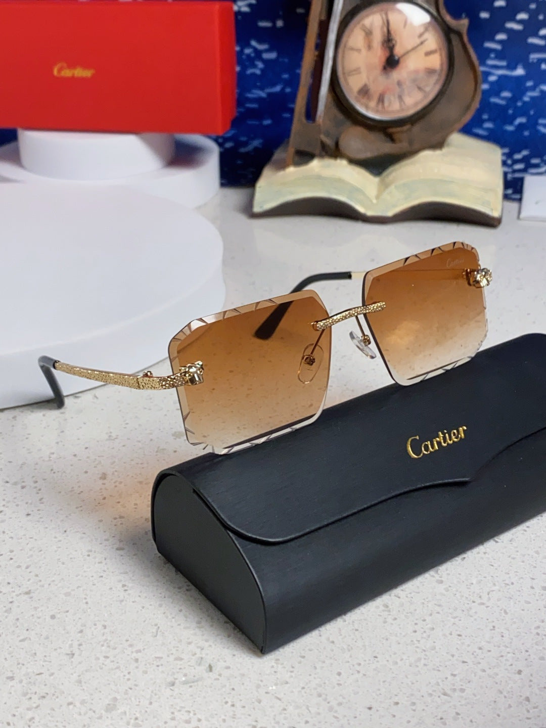 Cartier Lightweight Metal Rimless Brown Lens Sunglasses for Men & Wom - 132559 - detail image 10
