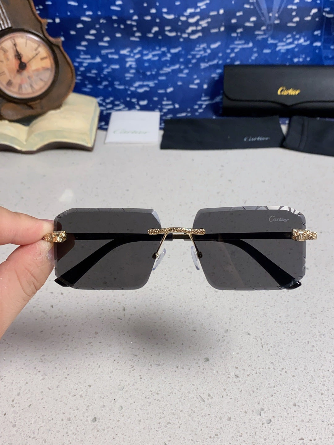 Cartier Lightweight Metal Rimless Black Lens Sunglasses for Men & Wom - 132560 - detail image 4