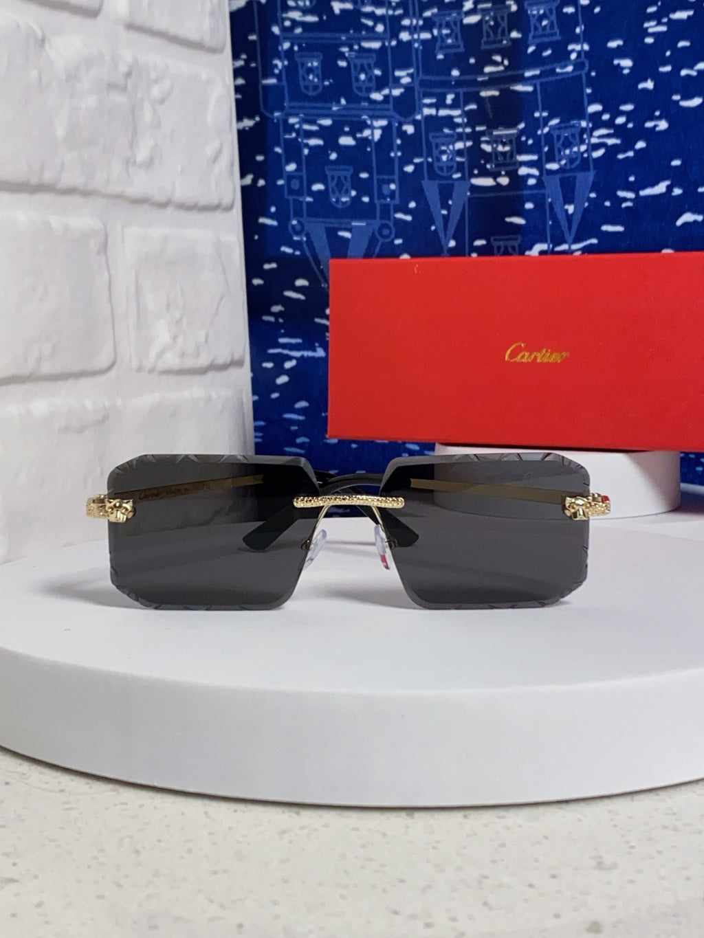 Cartier Lightweight Metal Rimless Black Lens Sunglasses for Men & Wom - 132560 - detail image 2