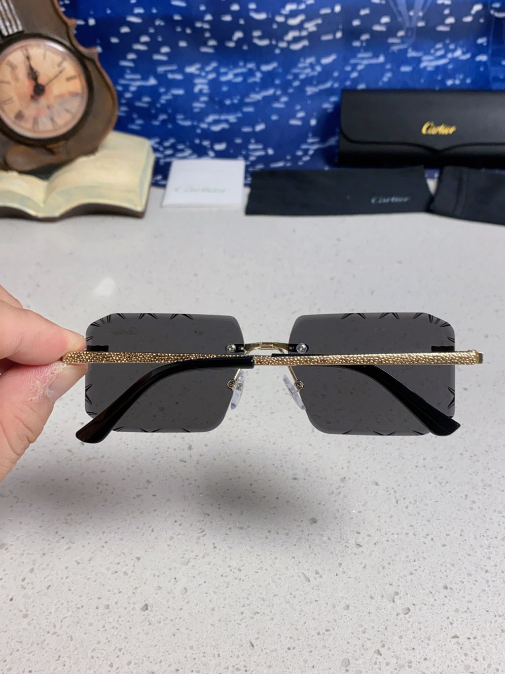 Cartier Lightweight Metal Rimless Black Lens Sunglasses for Men & Wom - 132560 - detail image 5