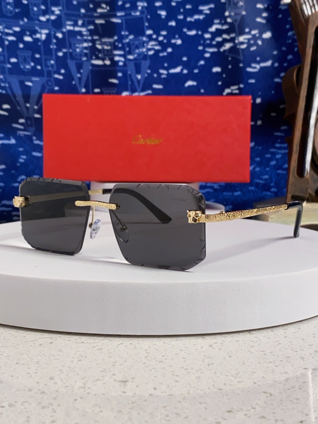 Cartier Lightweight Metal Rimless Black Lens Sunglasses for Men & Wom - 132560