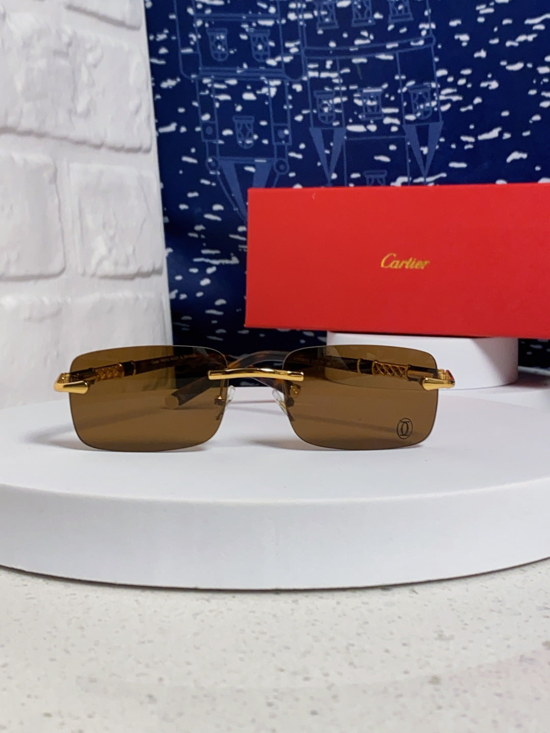 Cartier Lightweight Rimless Brown Lens Sunglasses for Men & Women - 382739 - detail image 2