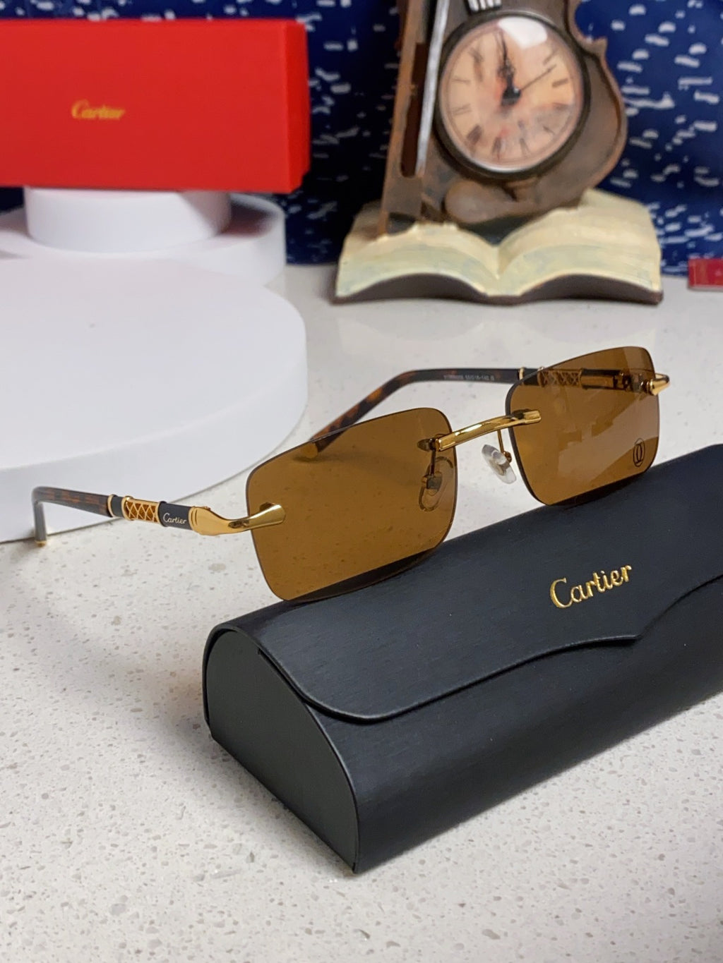 Cartier Lightweight Rimless Brown Lens Sunglasses for Men & Women - 382739 - detail image 10
