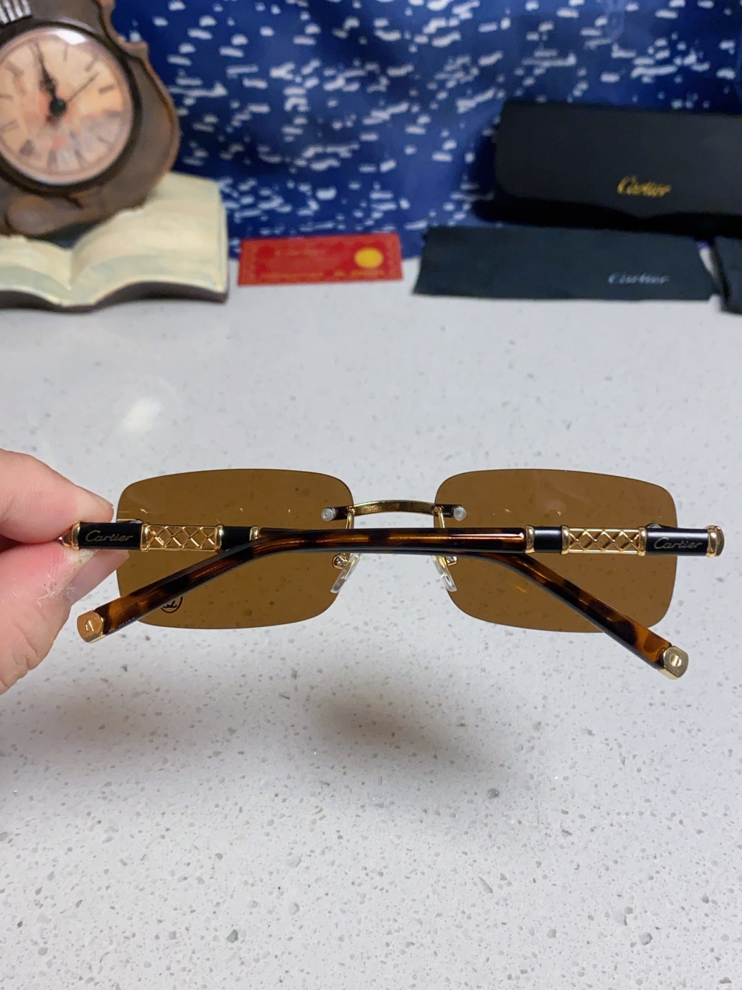 Cartier Lightweight Rimless Brown Lens Sunglasses for Men & Women - 382739 - detail image 5
