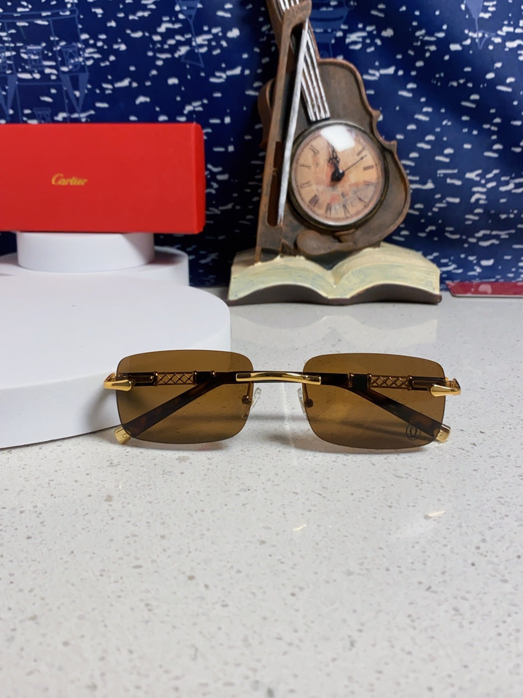 Cartier Lightweight Rimless Brown Lens Sunglasses for Men & Women - 382739 - detail image 9