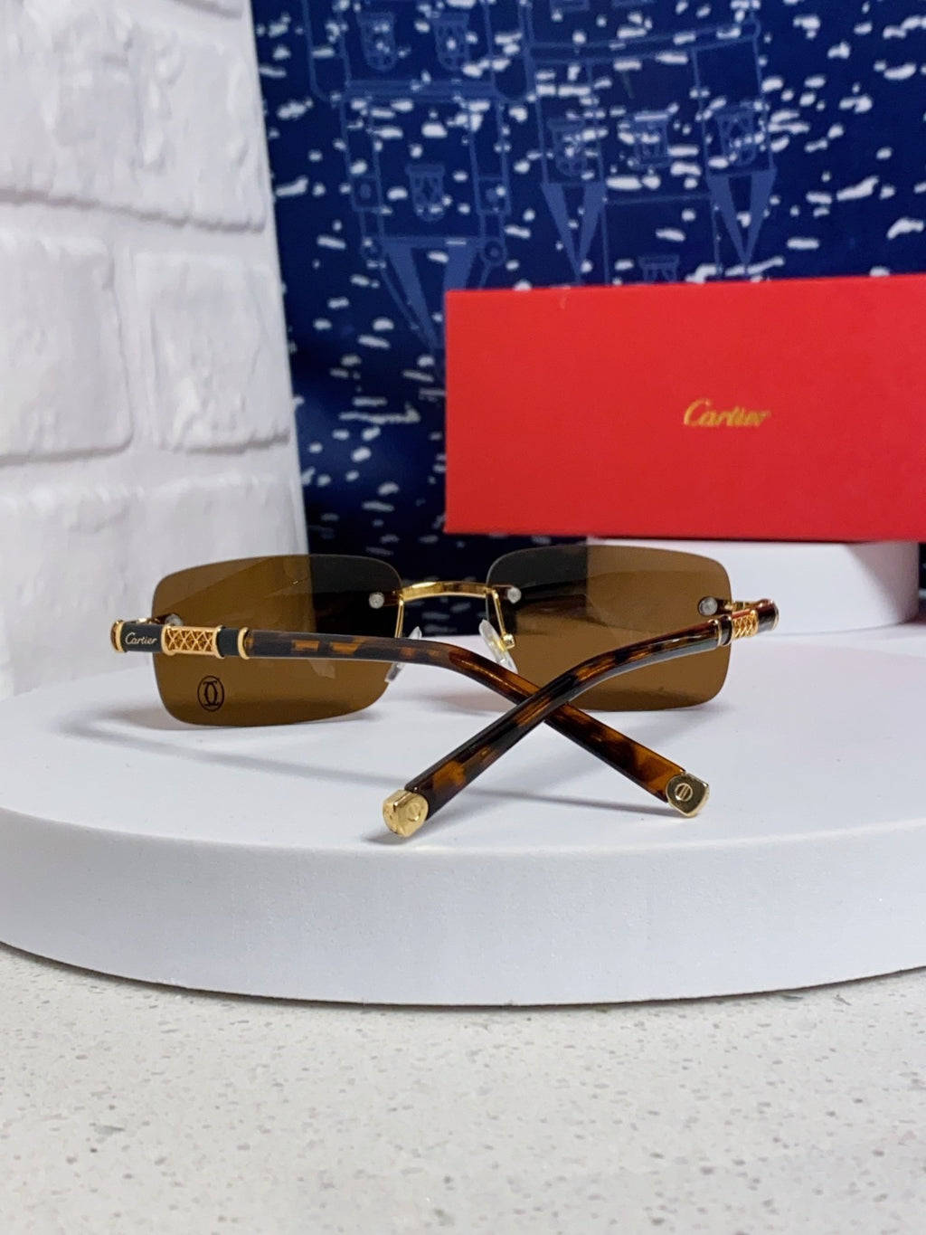 Cartier Lightweight Rimless Brown Lens Sunglasses for Men & Women - 382739 - detail image 3