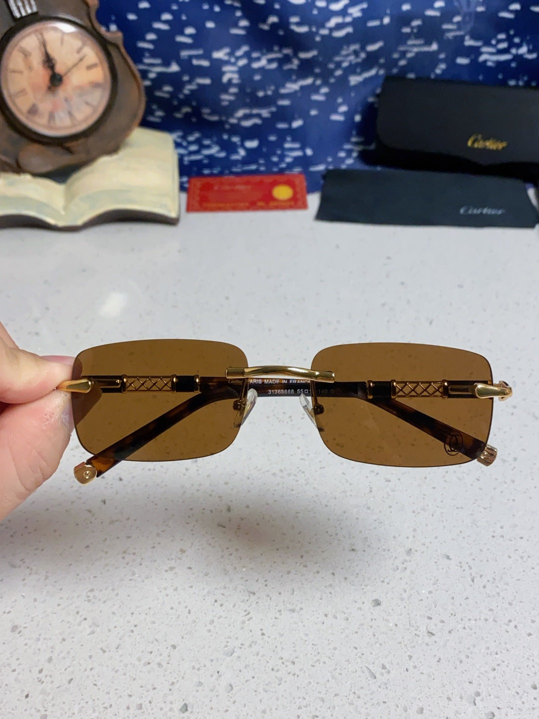 Cartier Lightweight Rimless Brown Lens Sunglasses for Men & Women - 382739 - detail image 4