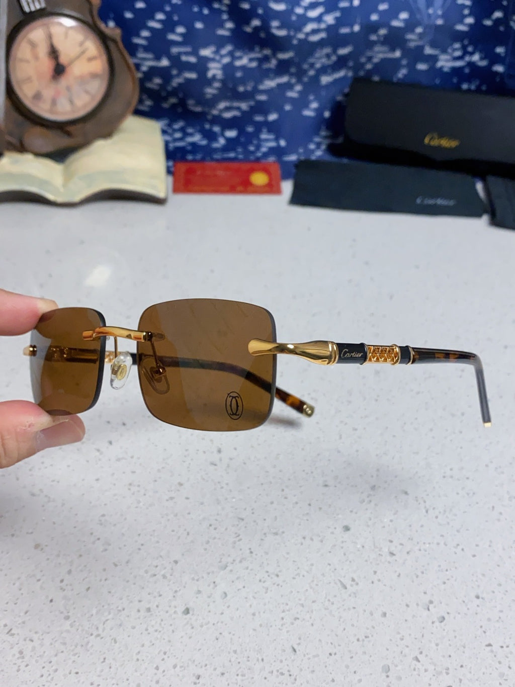 Cartier Lightweight Rimless Brown Lens Sunglasses for Men & Women - 382739 - detail image 6