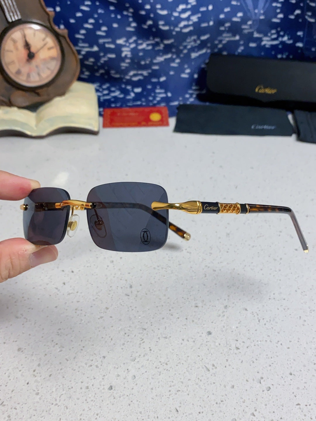 Cartier Lightweight Rimless Black Lens Sunglasses for Men & Women - 382740 - detail image 5