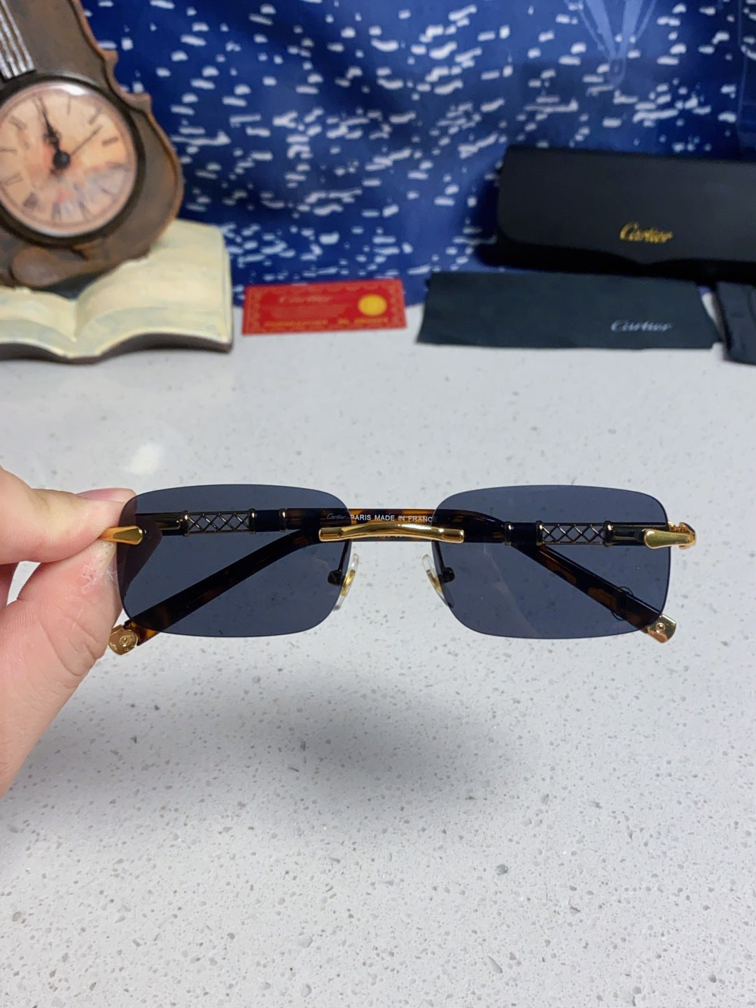 Cartier Lightweight Rimless Black Lens Sunglasses for Men & Women - 382740 - detail image 3