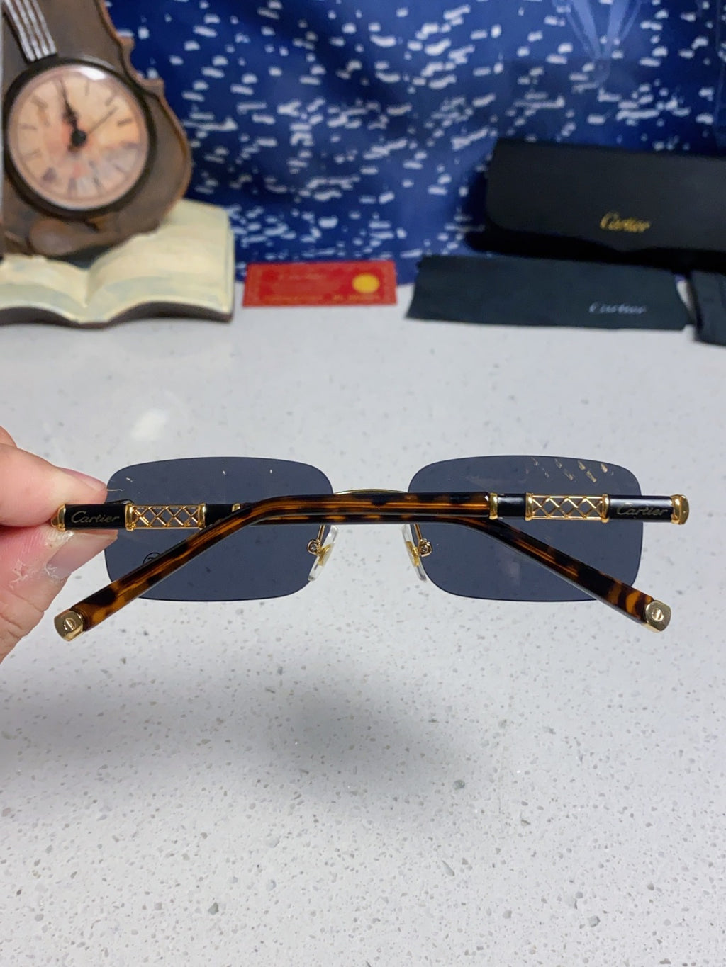 Cartier Lightweight Rimless Black Lens Sunglasses for Men & Women - 382740 - detail image 4