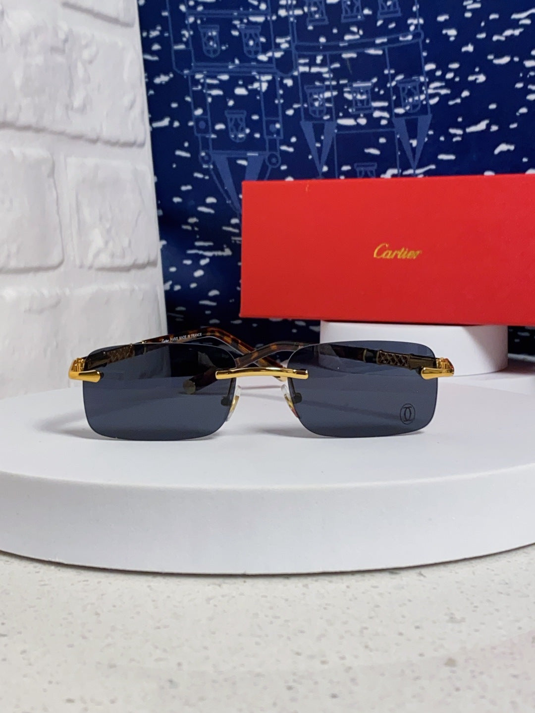 Cartier Lightweight Rimless Black Lens Sunglasses for Men & Women - 382740