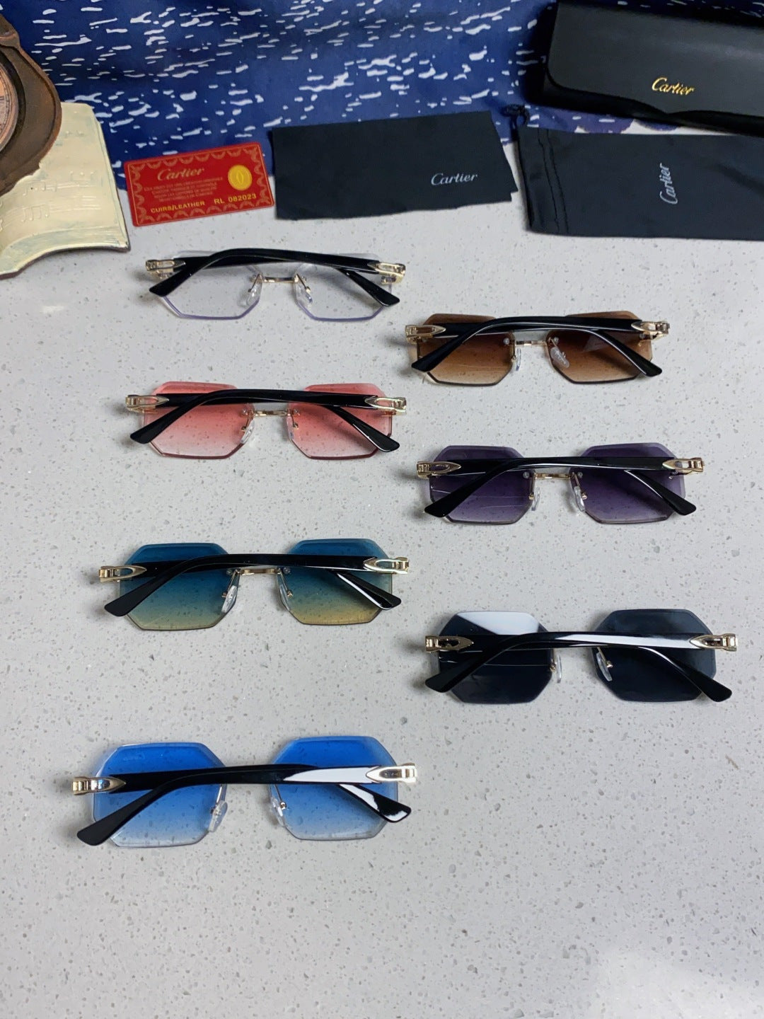 Cartier Lightweight Rimless Red Lens Sunglasses for Men & Women - 382735 - detail image 11