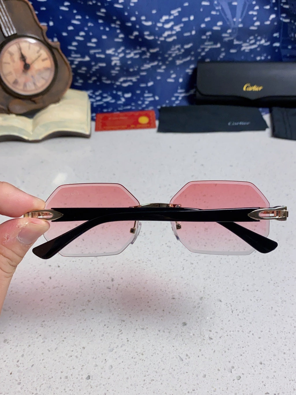 Cartier Lightweight Rimless Red Lens Sunglasses for Men & Women - 382860 - detail image 5