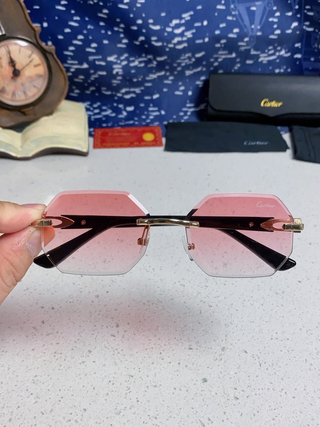 Cartier Lightweight Rimless Red Lens Sunglasses for Men & Women - 382860 - detail image 4