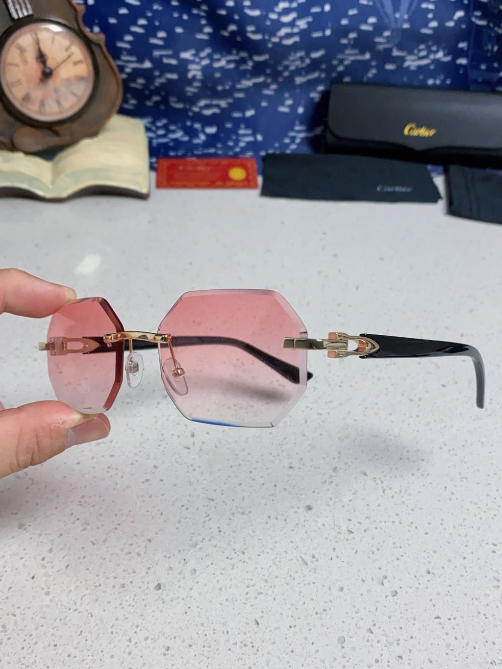Cartier Lightweight Rimless Red Lens Sunglasses for Men & Women - 382860 - detail image 6