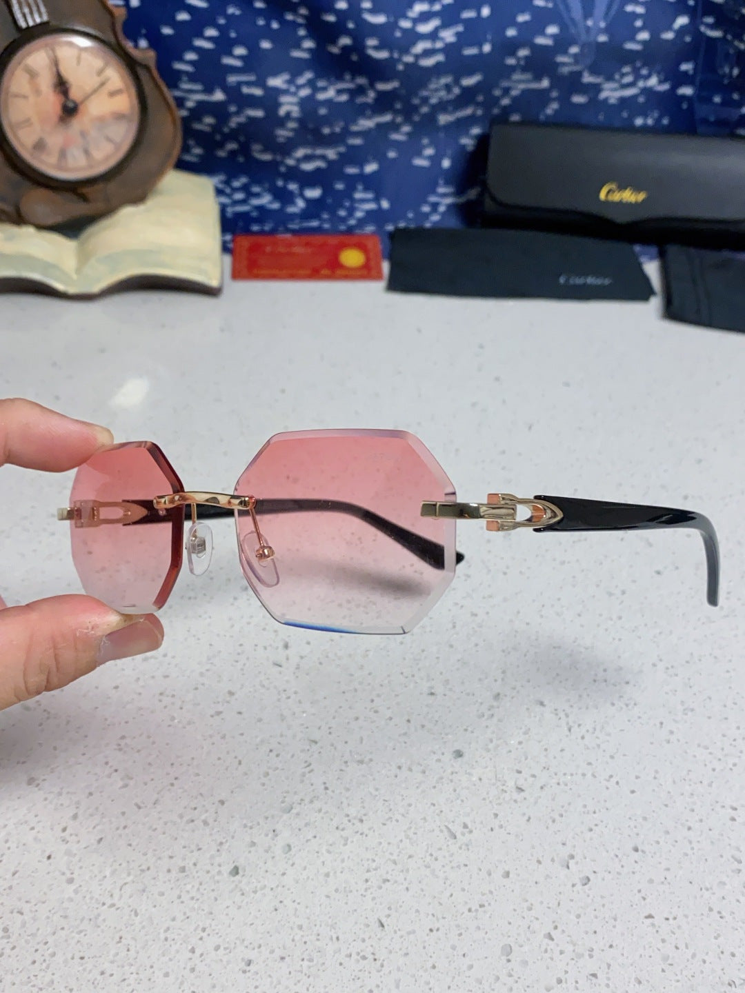 Cartier Lightweight Rimless Red Lens Sunglasses for Men & Women - 382860 - detail image 6