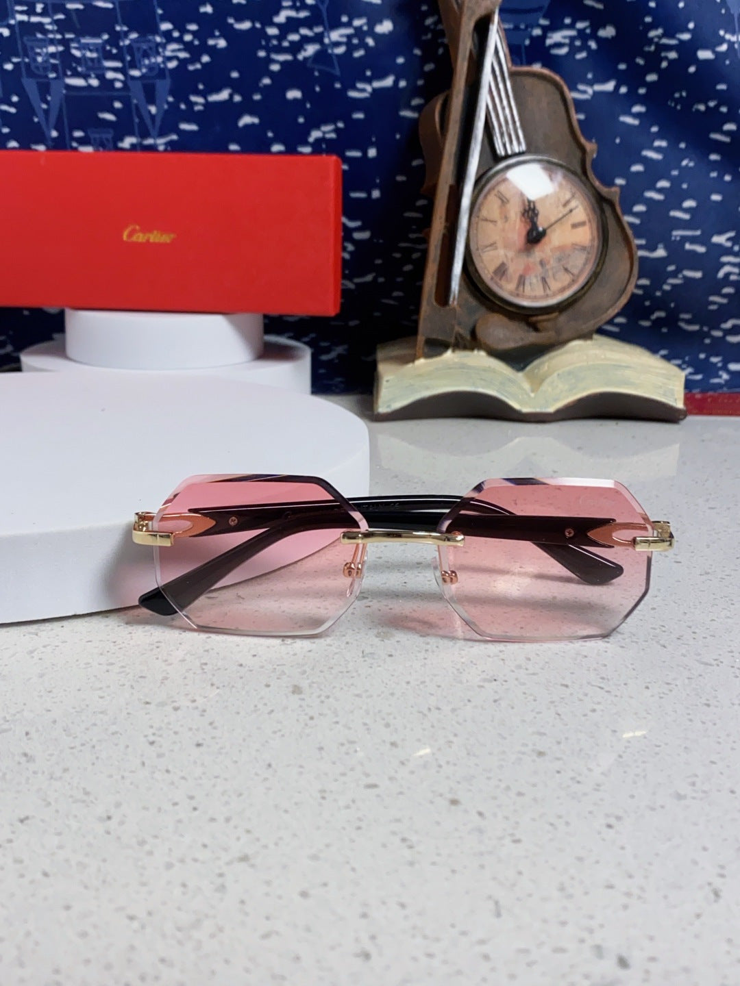 Cartier Lightweight Rimless Red Lens Sunglasses for Men & Women - 382860 - detail image 9