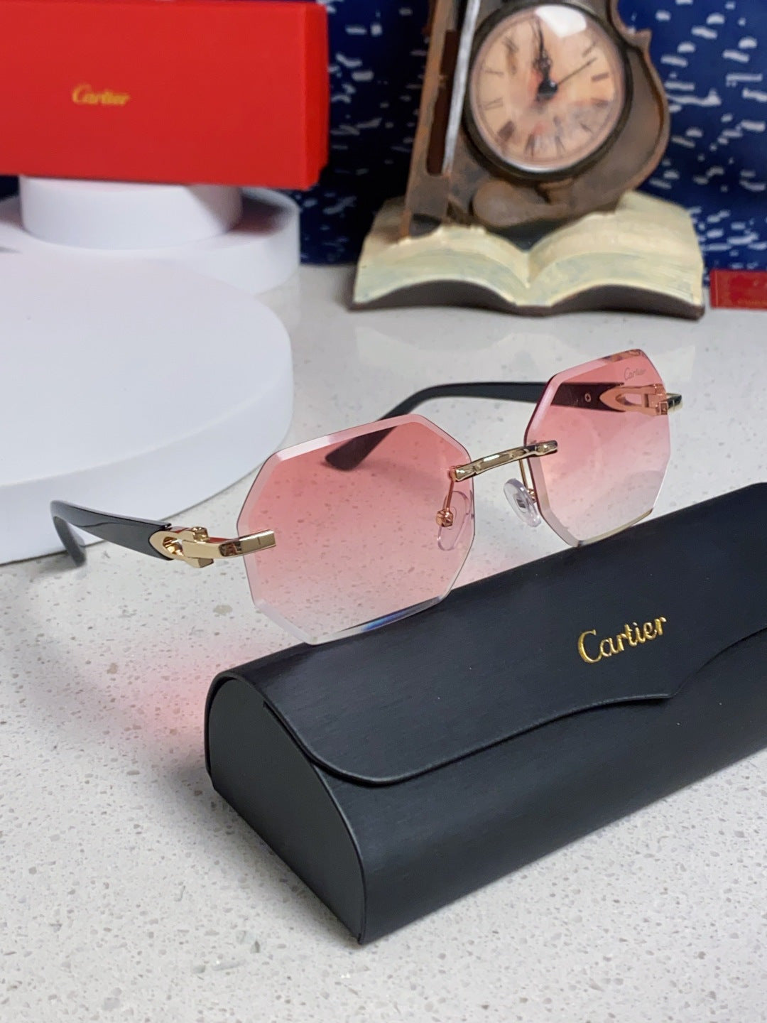 Cartier Lightweight Rimless Red Lens Sunglasses for Men & Women - 382860 - detail image 10