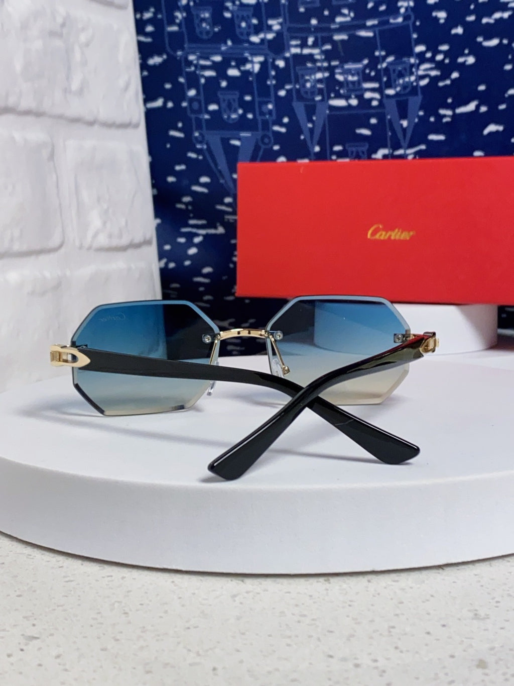 Cartier Lightweight Rimless Blue Lens Sunglasses for Men & Women - 382861 - detail image 3