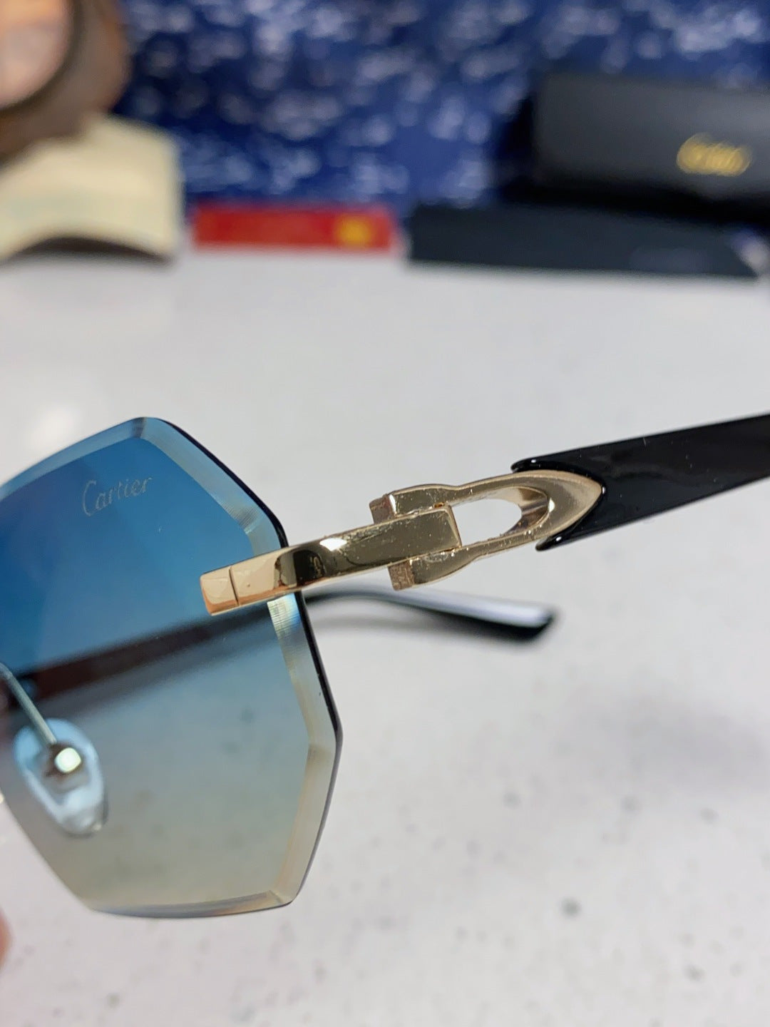 Cartier Lightweight Rimless Blue Lens Sunglasses for Men & Women - 382861 - detail image 7