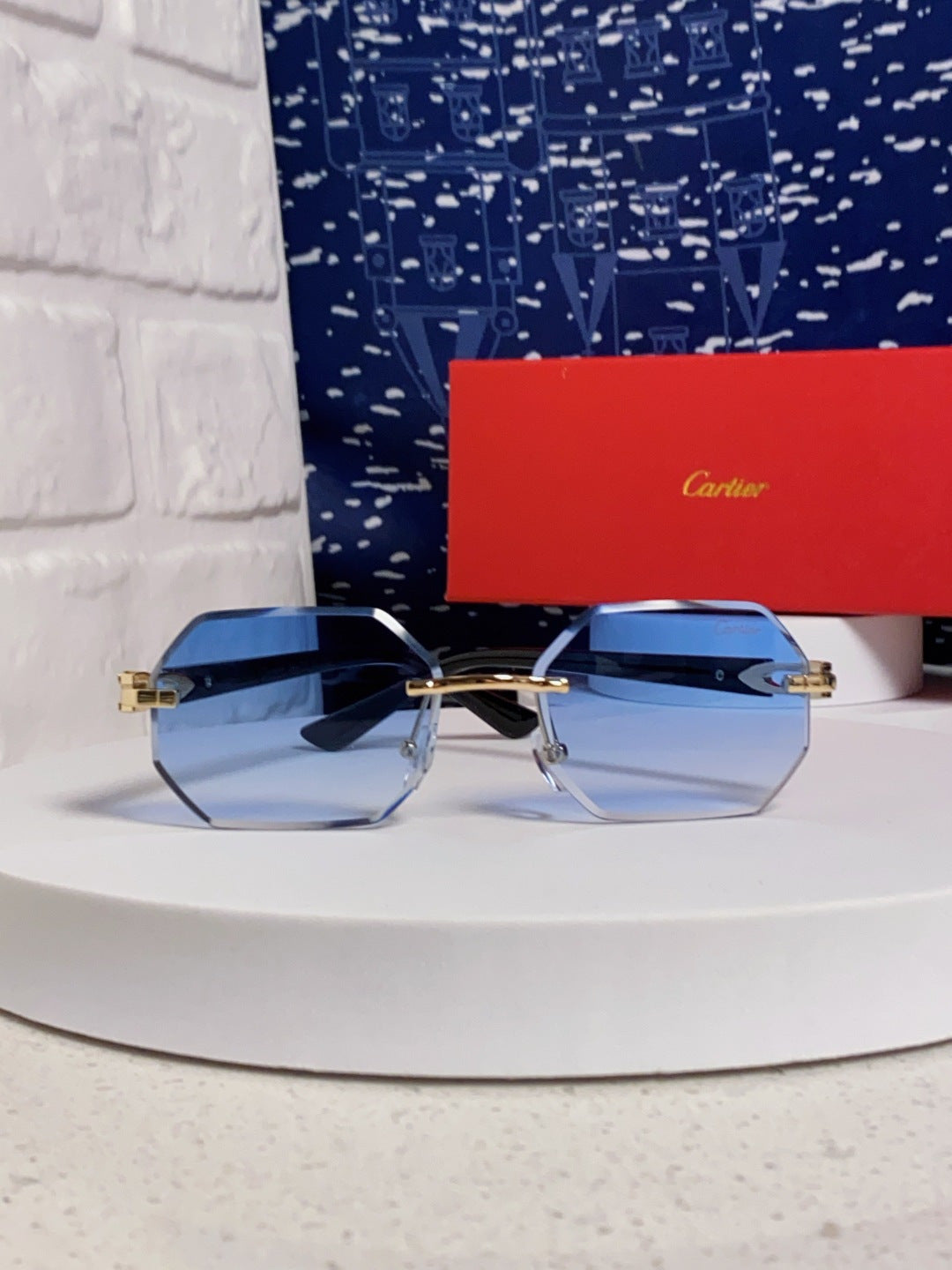Cartier Lightweight Rimless Blue Lens Sunglasses for Men & Women - 382862 - detail image 2