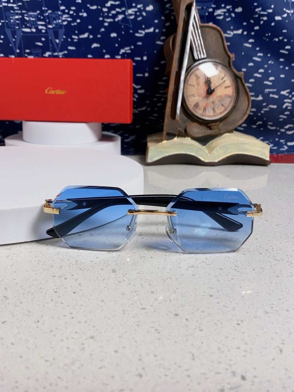 Cartier Lightweight Rimless Blue Lens Sunglasses for Men & Women - 382862 - detail image 9