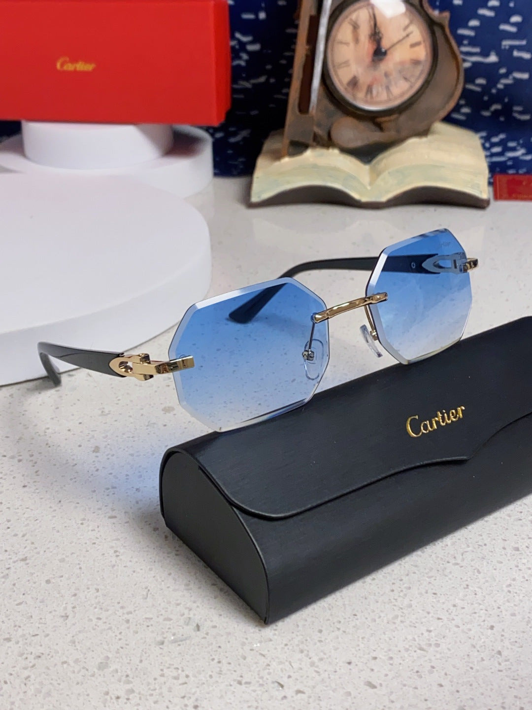 Cartier Lightweight Rimless Blue Lens Sunglasses for Men & Women - 382862 - detail image 10