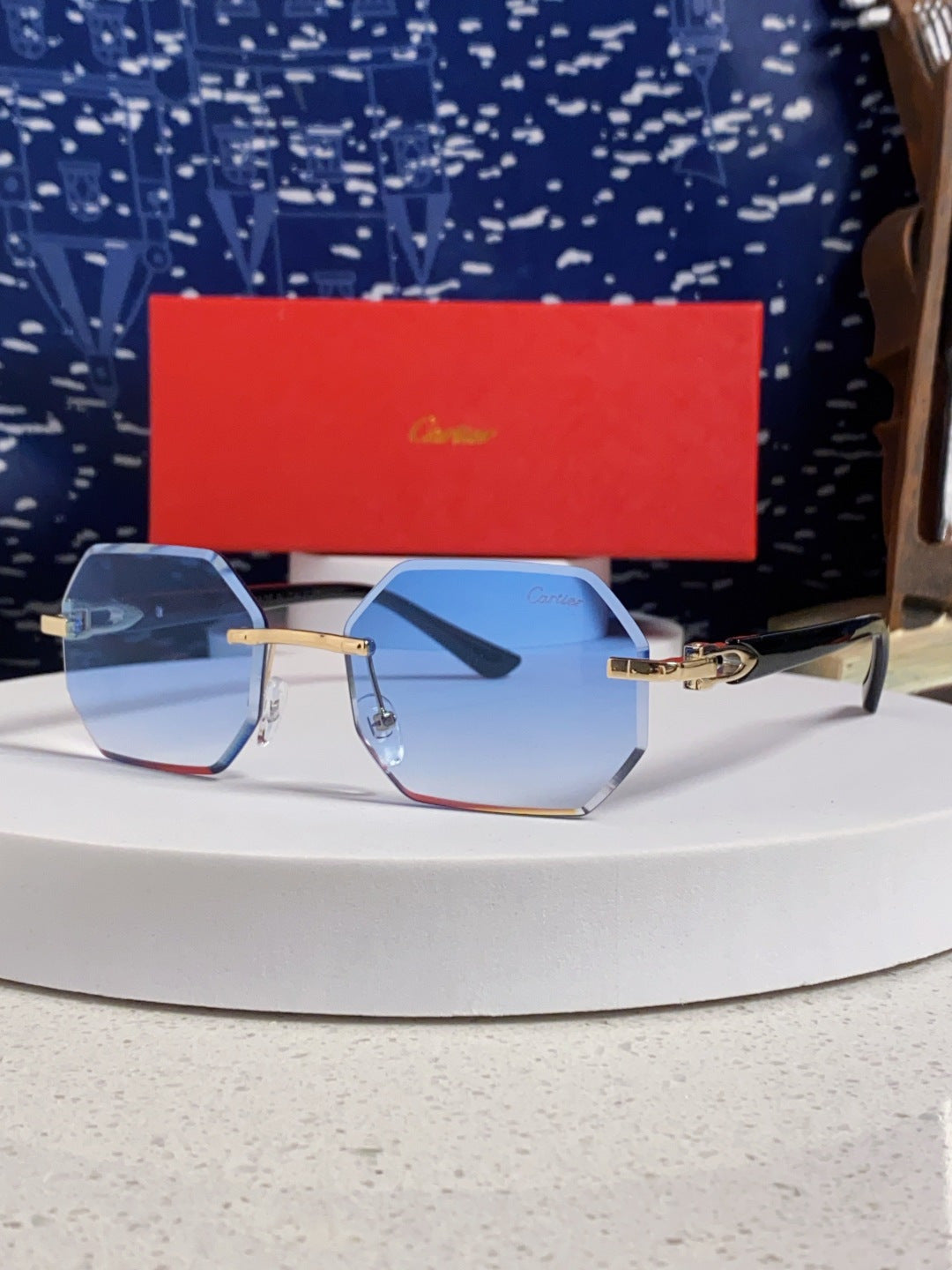 Cartier Lightweight Rimless Blue Lens Sunglasses for Men & Women - 382862