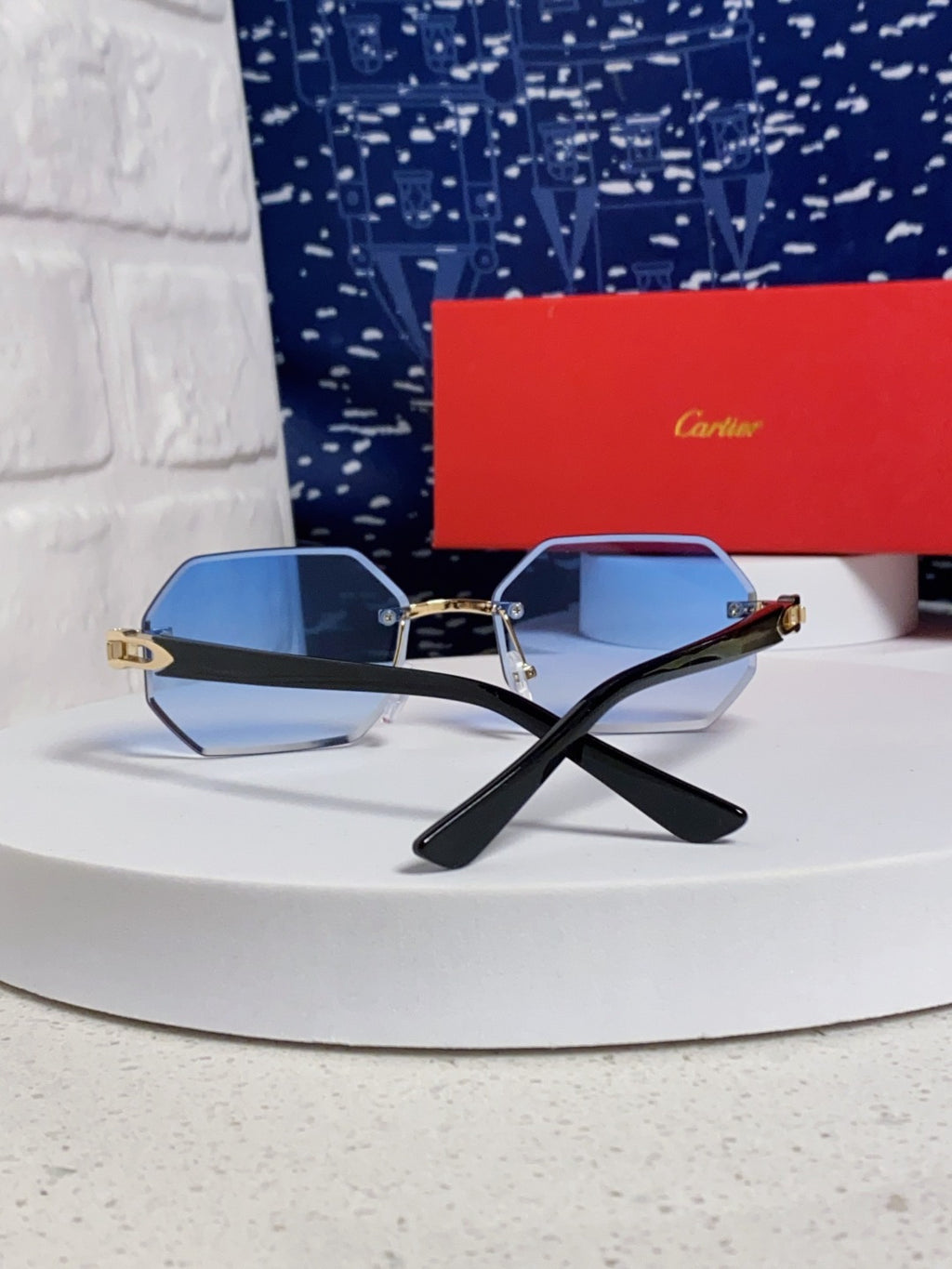 Cartier Lightweight Rimless Blue Lens Sunglasses for Men & Women - 382862 - detail image 3