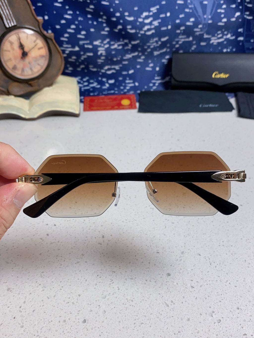 Cartier Lightweight Rimless Brown Lens Sunglasses for Men & Women - 382734 - detail image 4