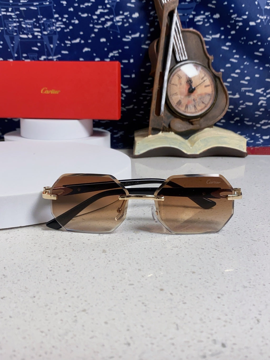 Cartier Lightweight Rimless Brown Lens Sunglasses for Men & Women - 382734 - detail image 8