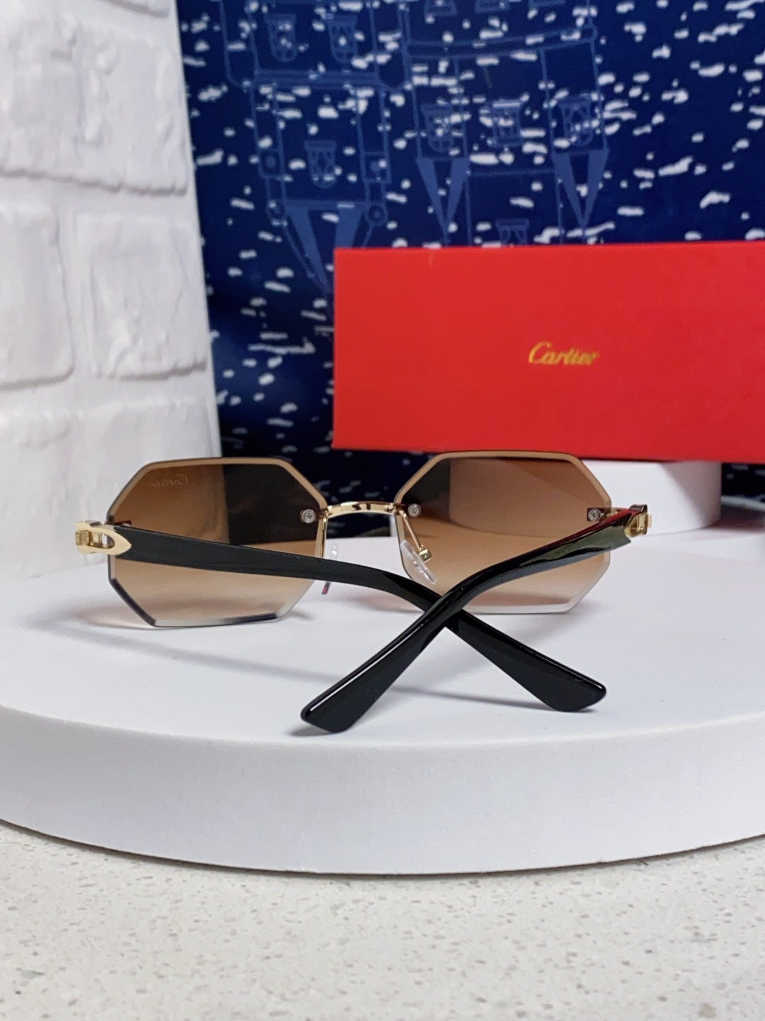 Cartier Lightweight Rimless Brown Lens Sunglasses for Men & Women - 382734 - detail image 2