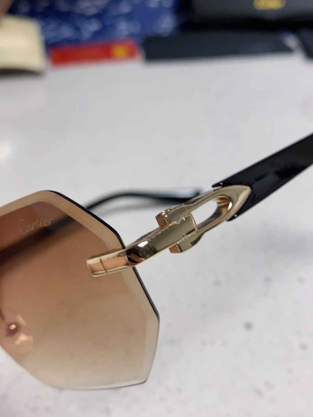 Cartier Lightweight Rimless Brown Lens Sunglasses for Men & Women - 382734 - detail image 6