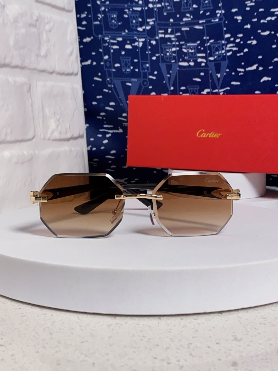Cartier Lightweight Rimless Brown Lens Sunglasses for Men & Women - 382734