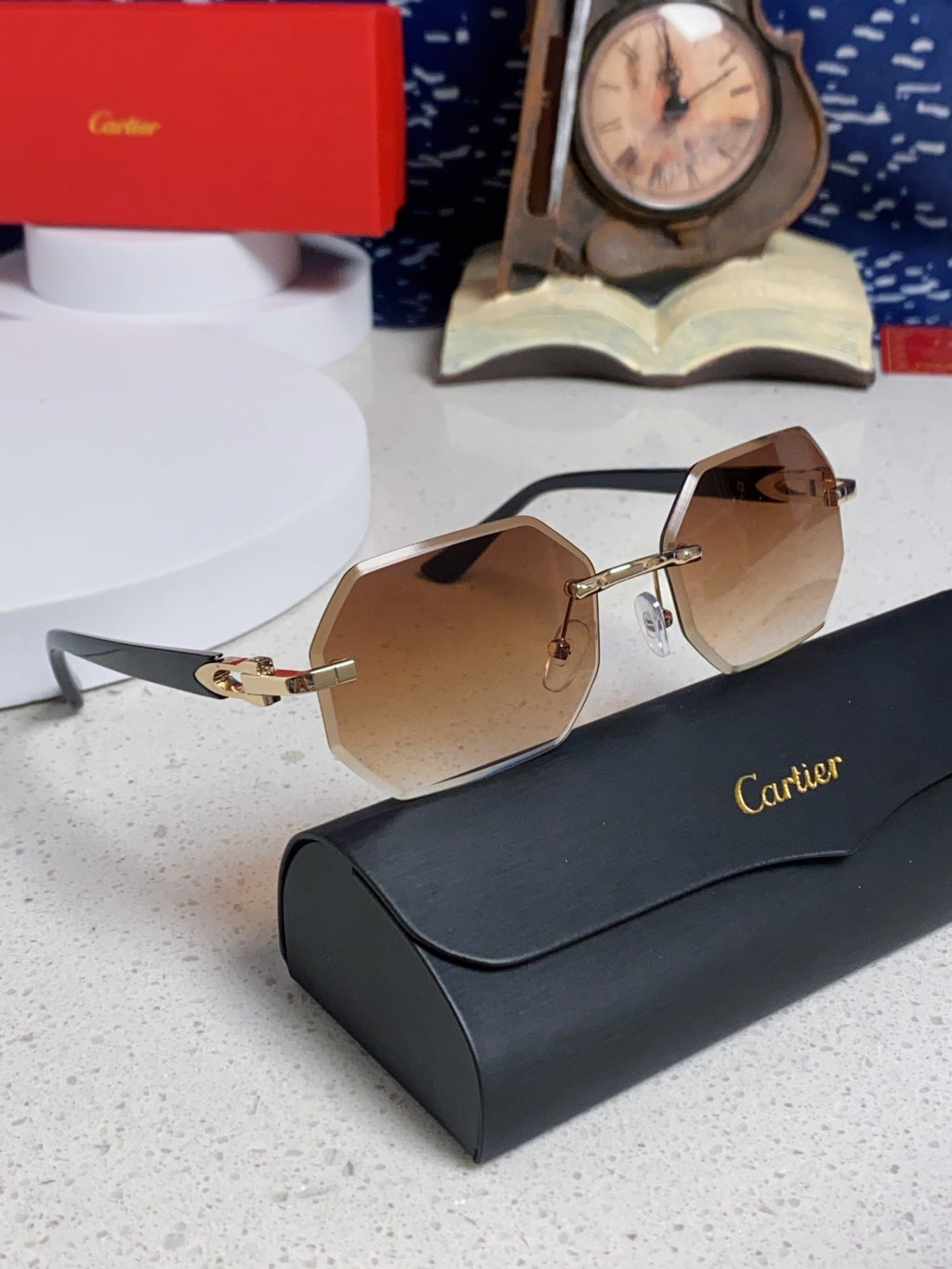 Cartier Lightweight Rimless Brown Lens Sunglasses for Men & Women - 382734 - detail image 9