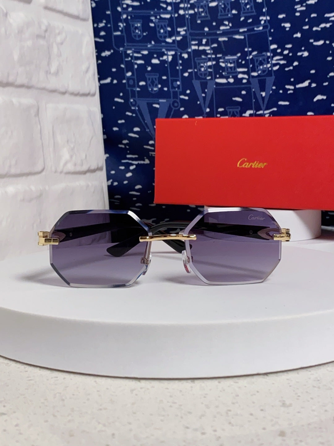 Cartier Lightweight Rimless Red Lens Sunglasses for Men & Women - 382735 - detail image 2