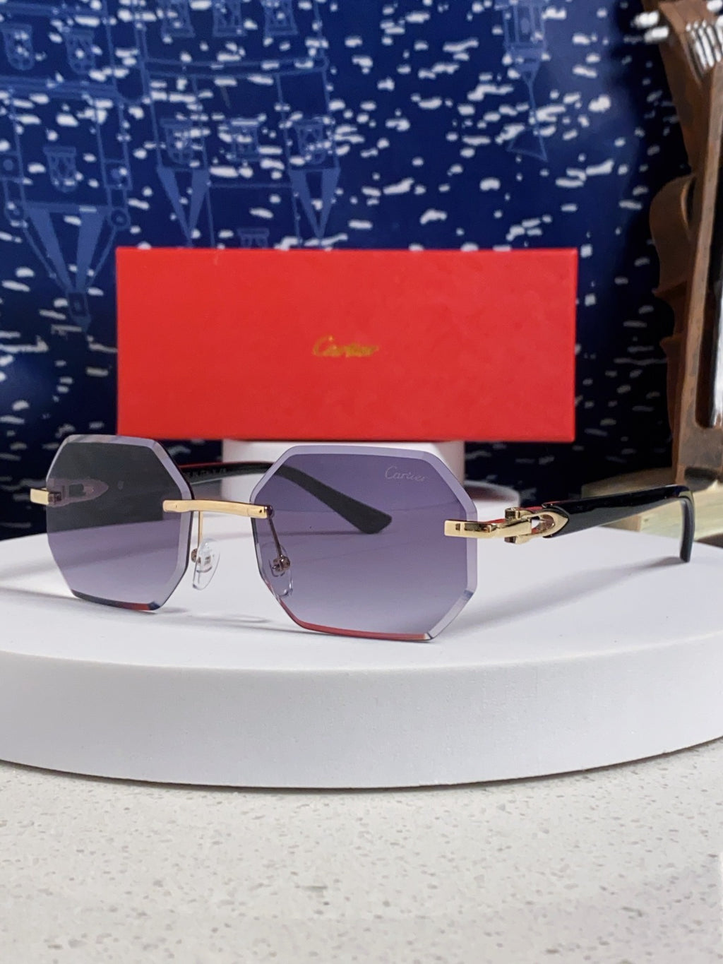 Cartier Lightweight Rimless Red Lens Sunglasses for Men & Women - 382735