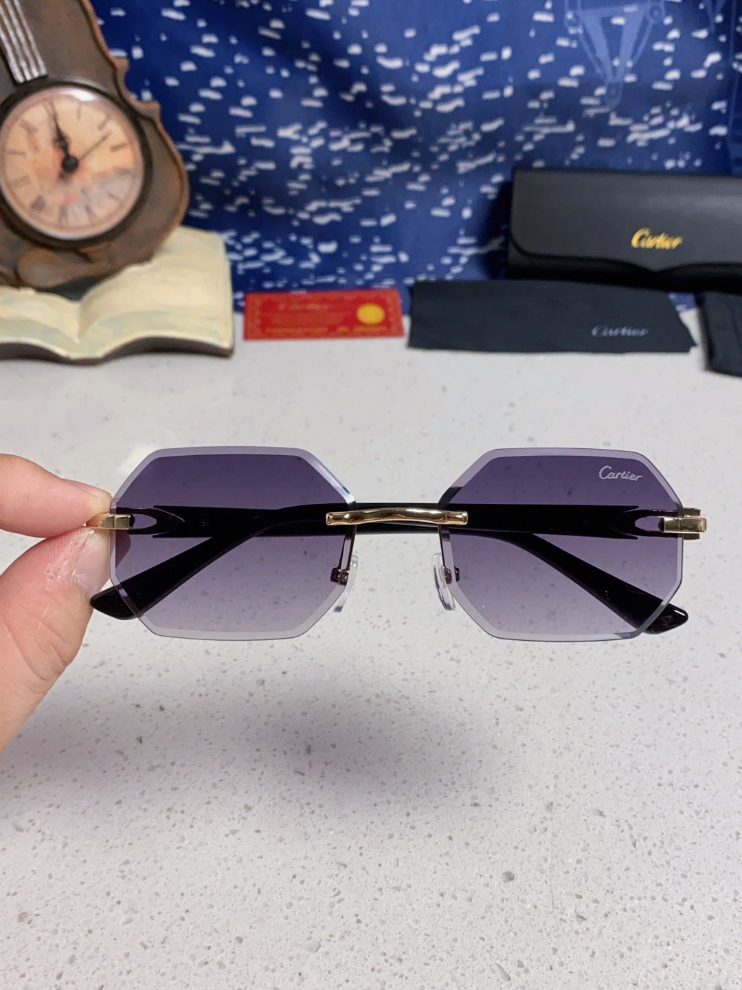 Cartier Lightweight Rimless Red Lens Sunglasses for Men & Women - 382735 - detail image 4
