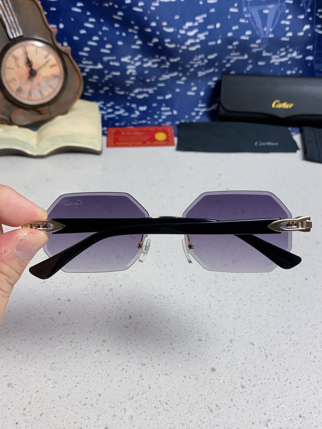 Cartier Lightweight Rimless Red Lens Sunglasses for Men & Women - 382735 - detail image 5