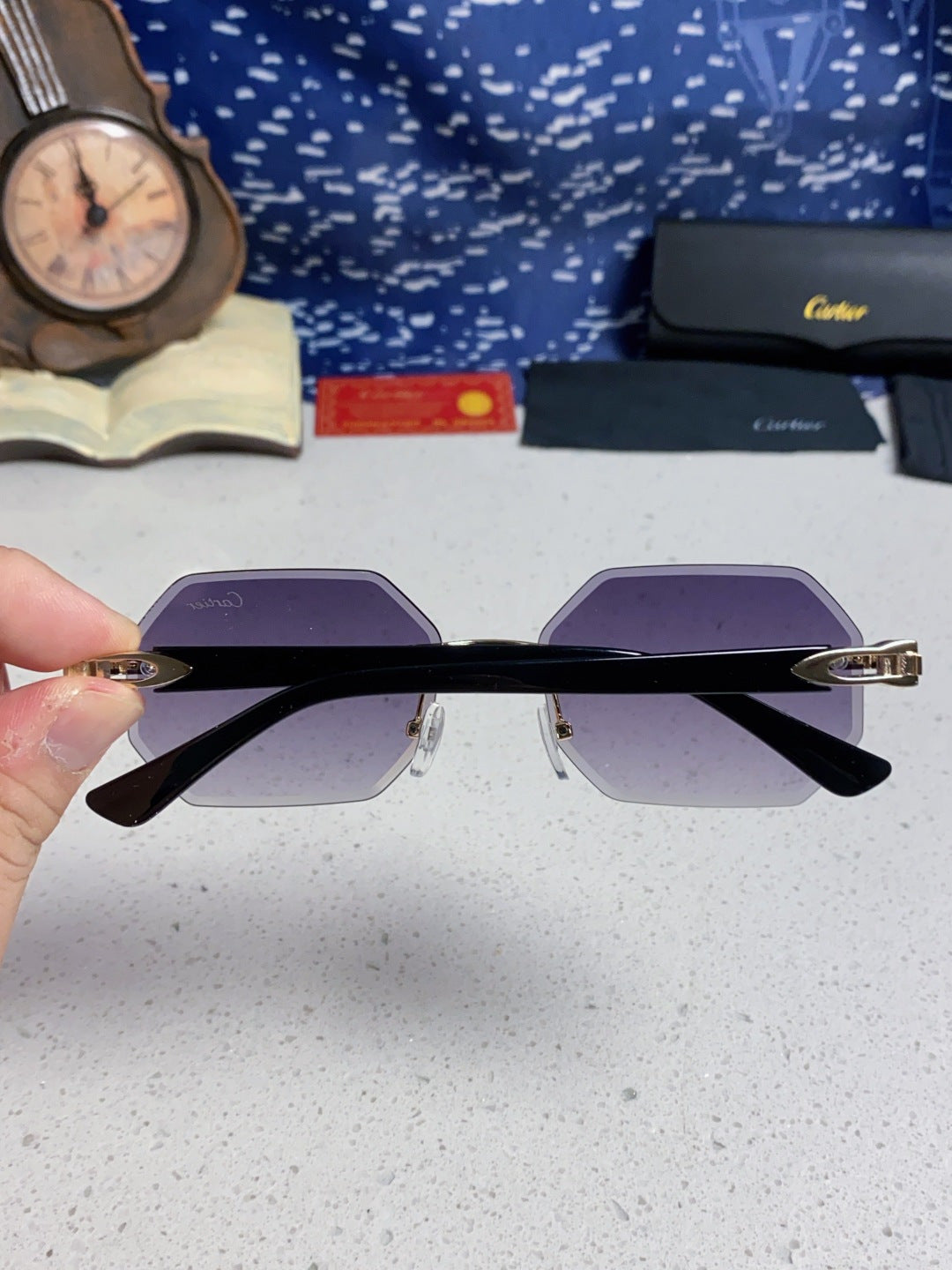 Cartier Lightweight Rimless Red Lens Sunglasses for Men & Women - 382735 - detail image 5
