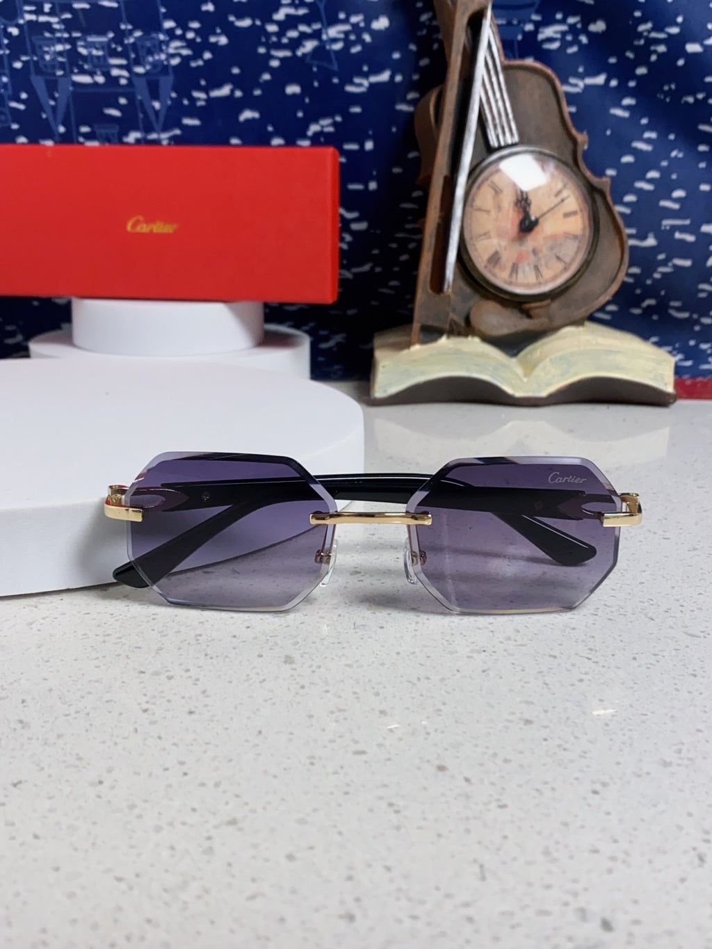 Cartier Lightweight Rimless Red Lens Sunglasses for Men & Women - 382735 - detail image 9