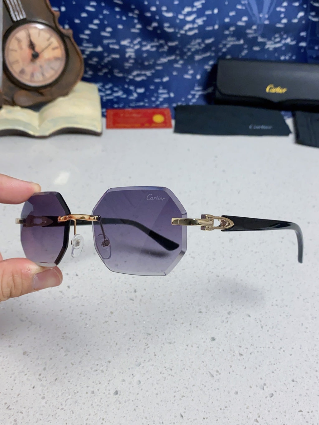 Cartier Lightweight Rimless Red Lens Sunglasses for Men & Women - 382735 - detail image 6
