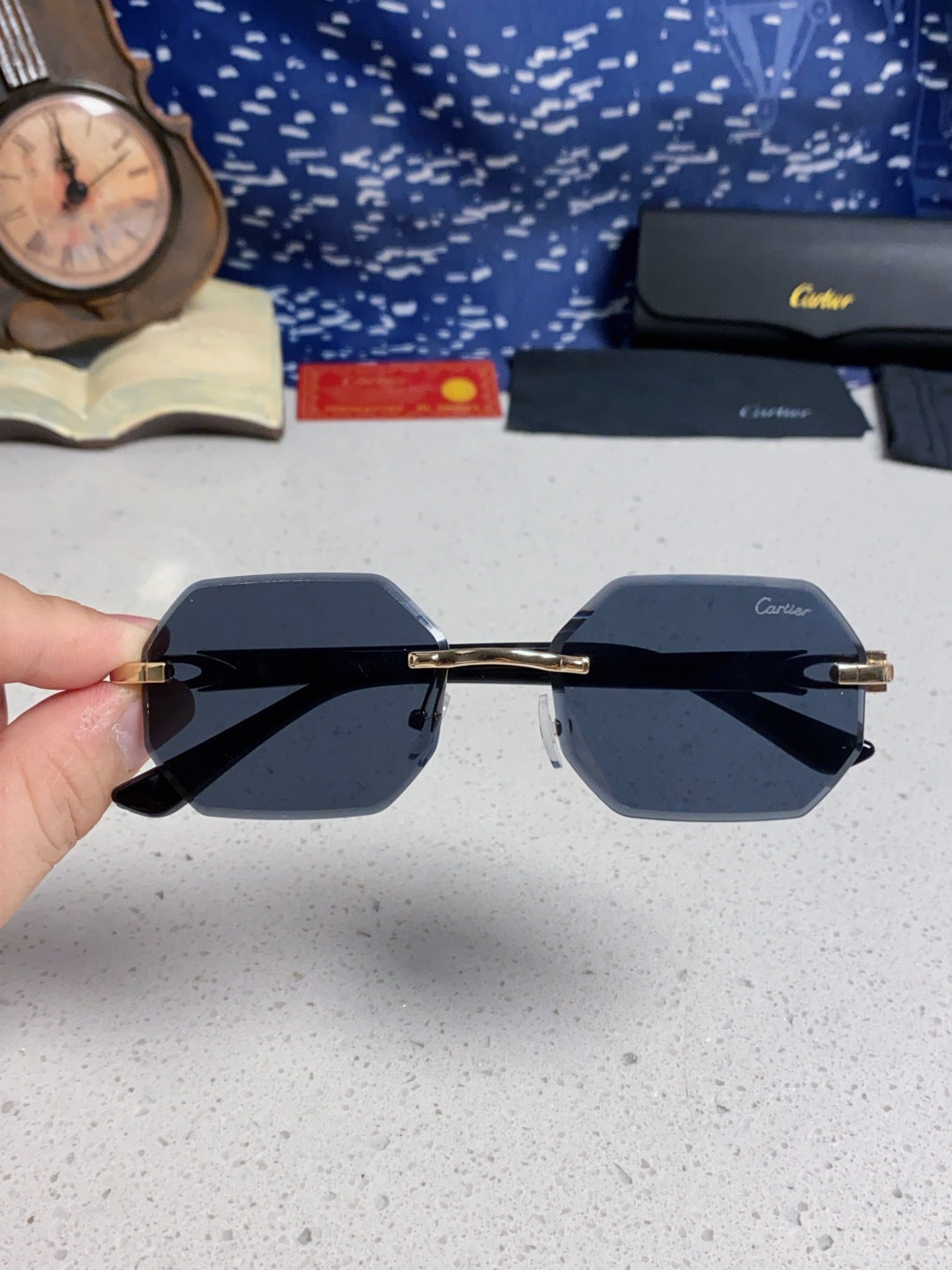 Cartier Lightweight Rimless Black Lens Sunglasses for Men & Women - 382736 - detail image 4