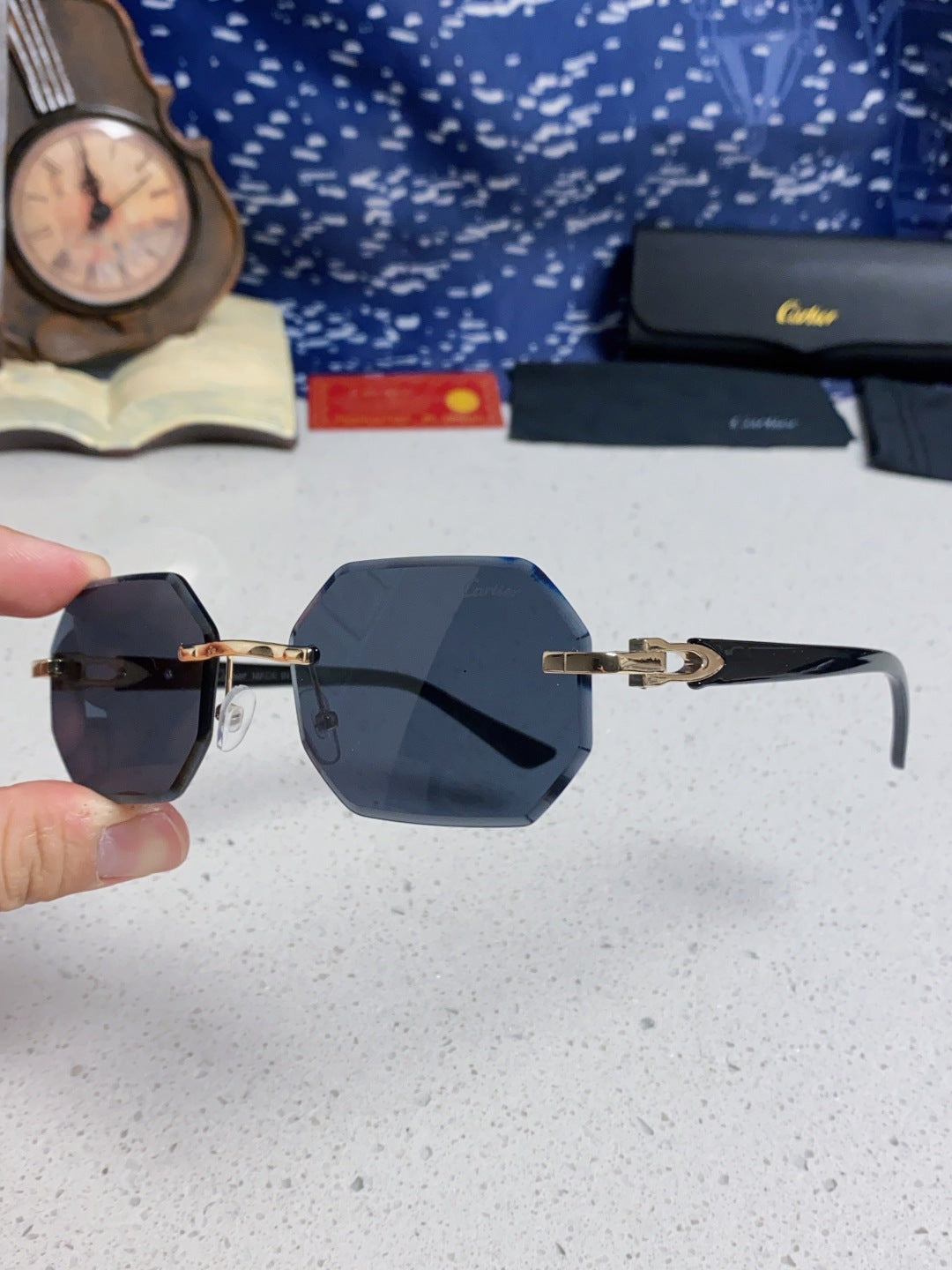 Cartier Lightweight Rimless Black Lens Sunglasses for Men & Women - 382736 - detail image 6